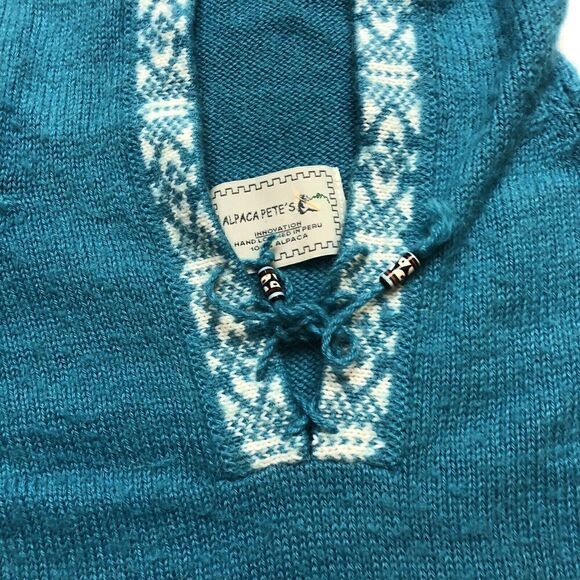Alpaca Pete’s Blue Pullover Hooded Sweater Snowflake Women’s Sz M Peru A1023 - Picture 4 of 7